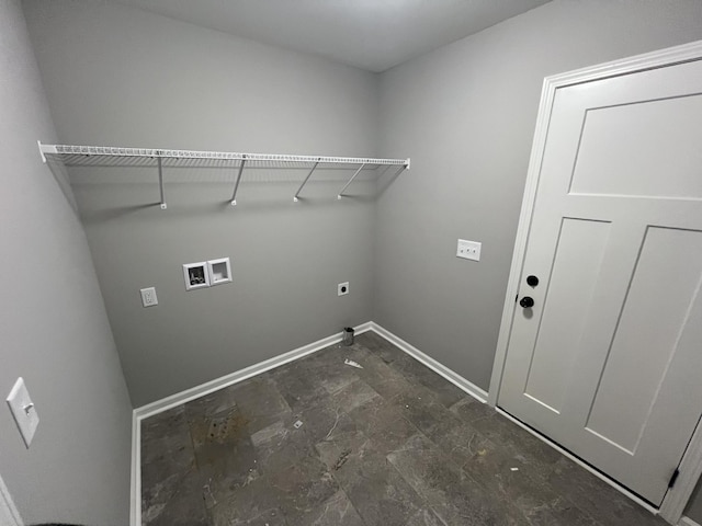 laundry area featuring washer hookup, laundry area, electric dryer hookup, and baseboards