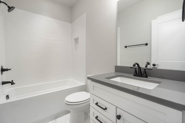 full bathroom featuring  shower combination, vanity, and toilet