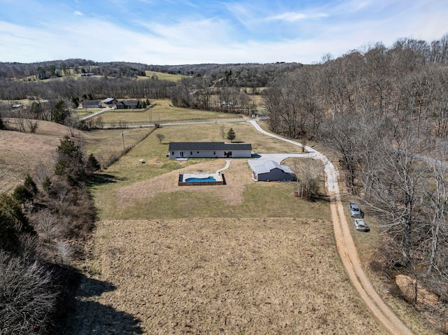 drone / aerial view featuring a rural view