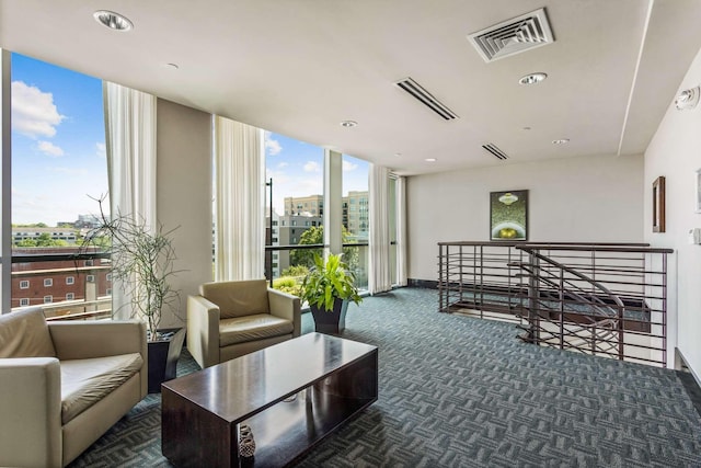 common area with visible vents and a city view