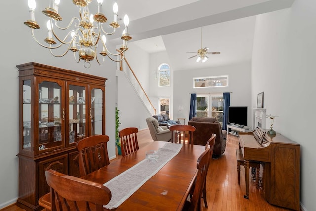 6545 Chessington Dr, Nashville, TN 37221 - dining space featuring hardwood / wood-style floors, a high ceiling, and a ceiling fan