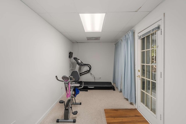 6545 Chessington Dr, Nashville, TN 37221 - exercise room featuring a drop ceiling, carpet flooring, and baseboards