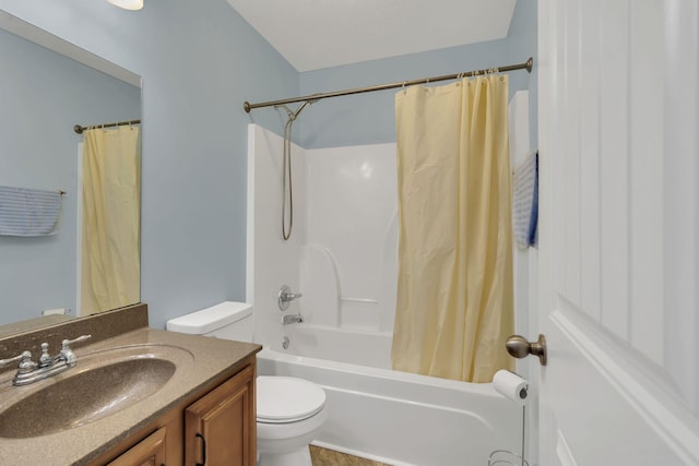 full bathroom with toilet, shower / bath combo, and vanity