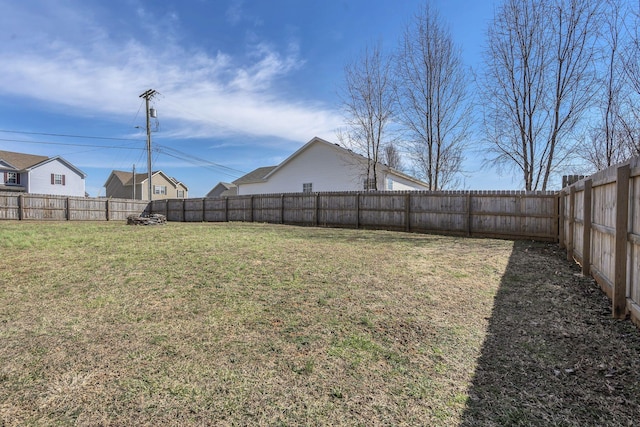 view of yard with a fenced backyard