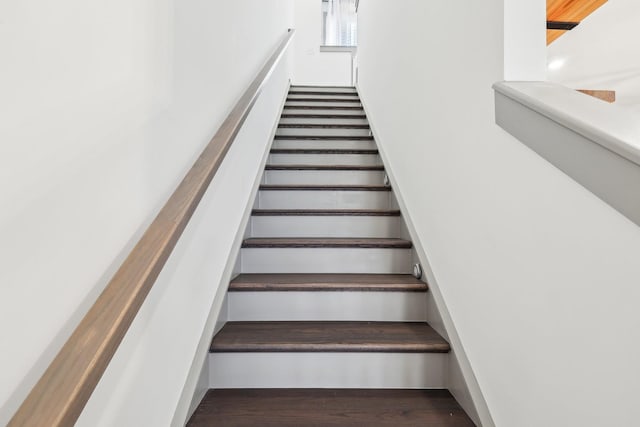 stairway featuring wood finished floors