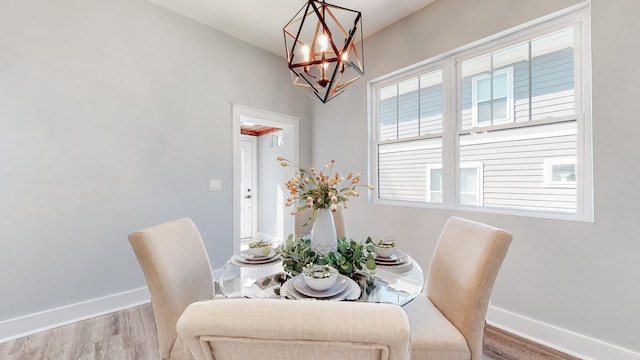 dining area featuring a wealth of natural light, baseboards, and wood finished floors