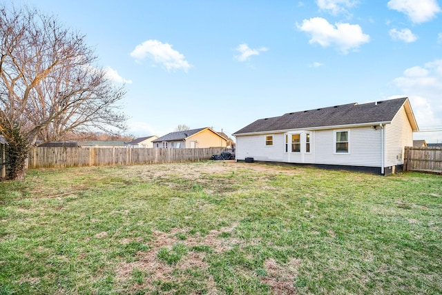 view of yard with a fenced backyard