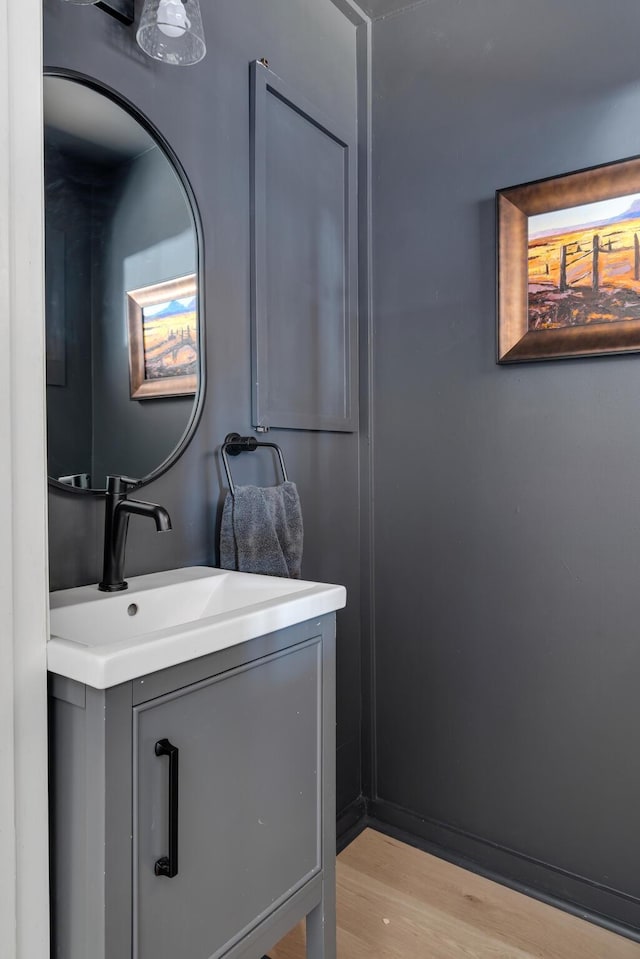 bathroom featuring wood finished floors and vanity