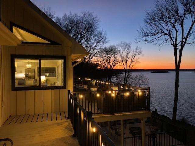 view of dock with a water view