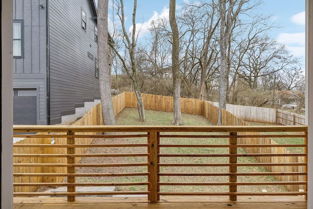 wooden deck with a fenced backyard