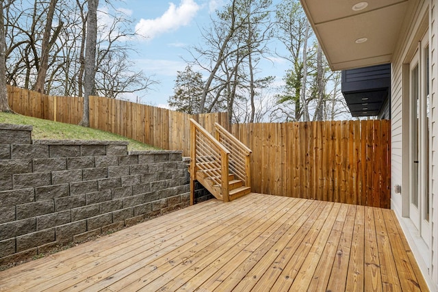 deck with a fenced backyard