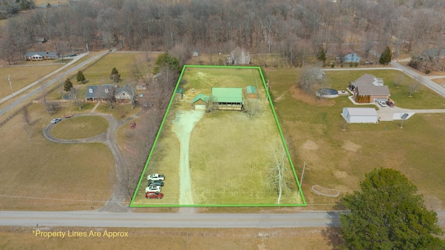 aerial view featuring a rural view