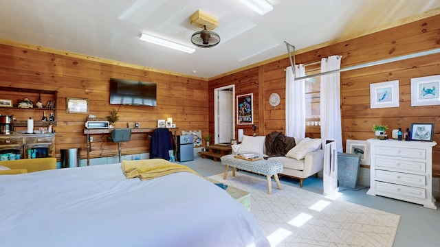 bedroom with finished concrete flooring