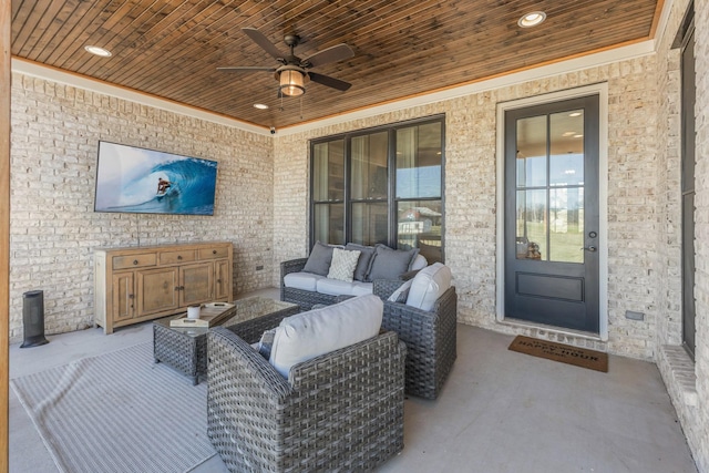 view of patio featuring an outdoor living space and a ceiling fan