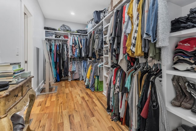 walk in closet featuring wood finished floors