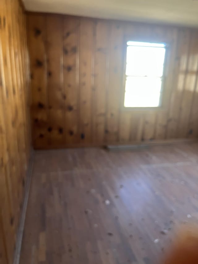 unfurnished room featuring wood walls and wood finished floors