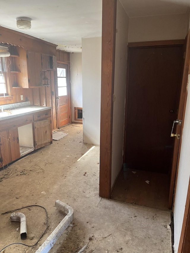 kitchen featuring open shelves