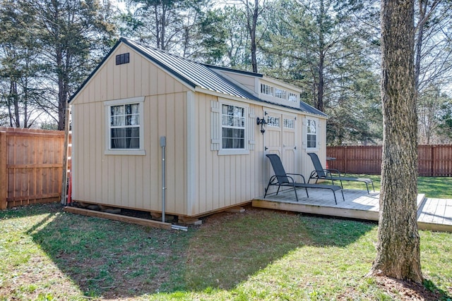 view of outbuilding with an outbuilding and a fenced backyard