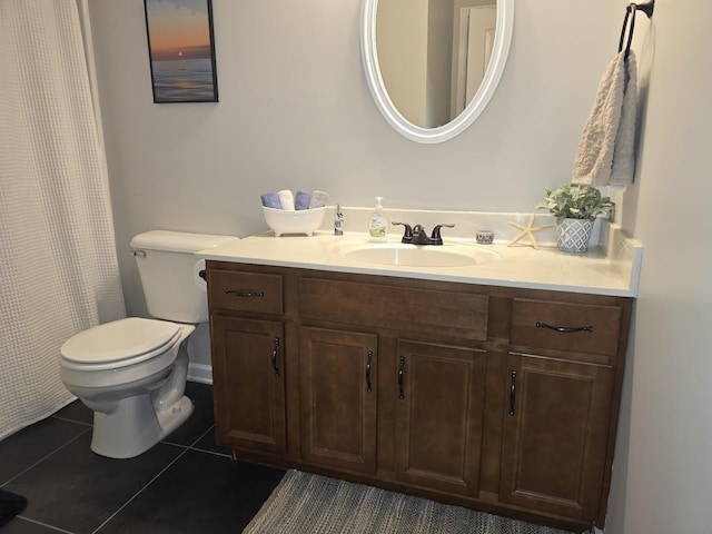 bathroom with tile patterned flooring, vanity, and toilet