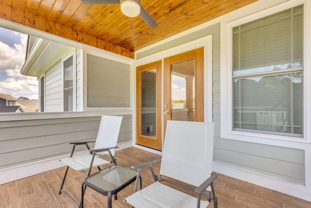 exterior space featuring ceiling fan