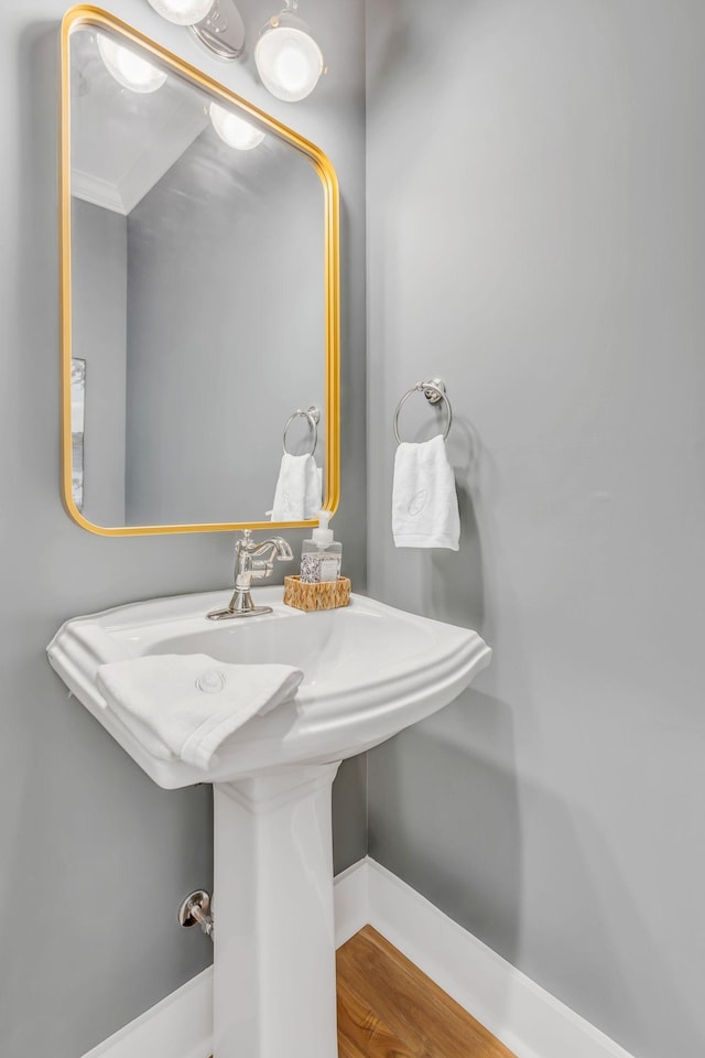 bathroom with baseboards and wood finished floors