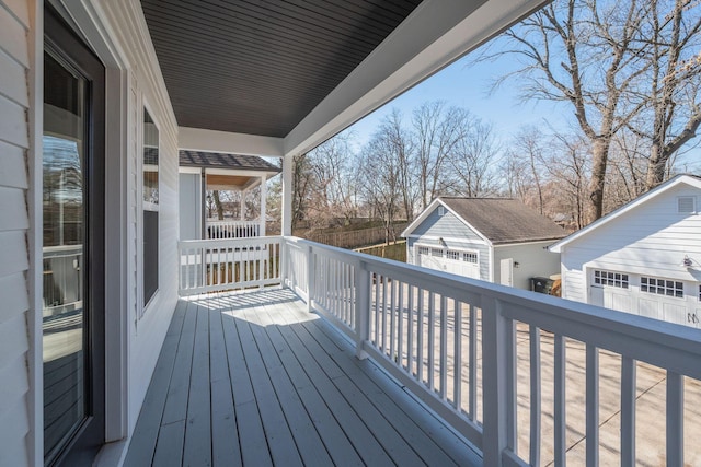 deck with an outdoor structure