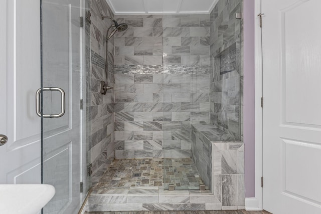 bathroom featuring a stall shower