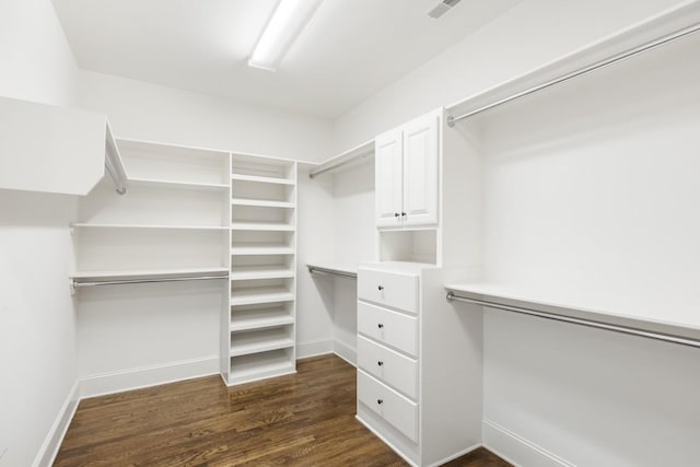 walk in closet with dark wood-type flooring and visible vents