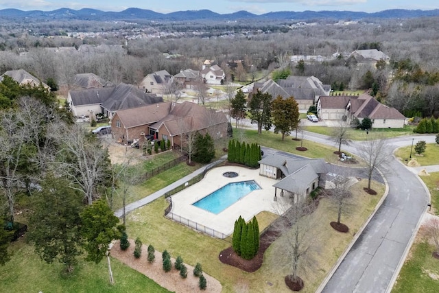 aerial view with a residential view and a mountain view