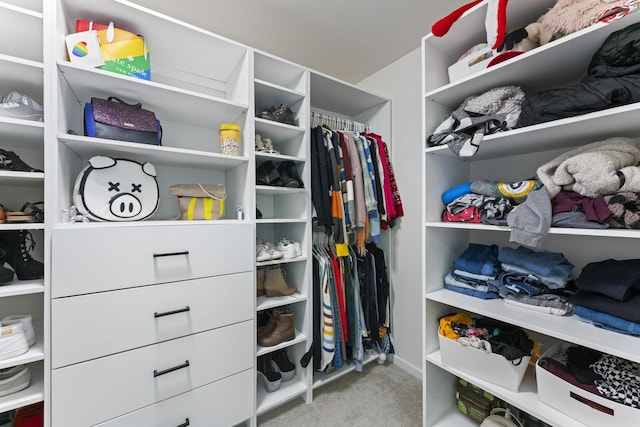 walk in closet featuring carpet