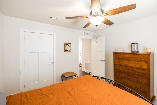 unfurnished bedroom featuring visible vents and ceiling fan