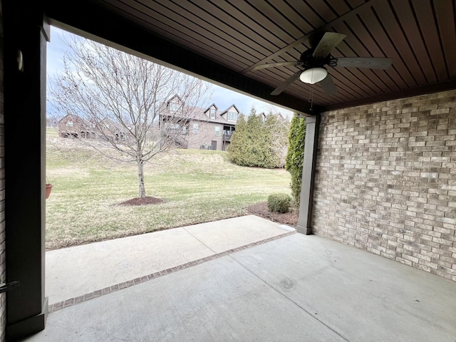 view of patio featuring ceiling fan