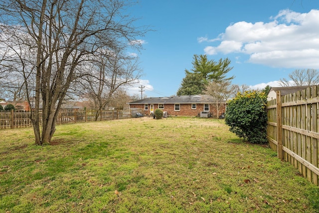 view of yard with a fenced backyard