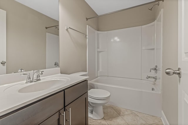 bathroom with shower / bath combination, vanity, toilet, and tile patterned floors