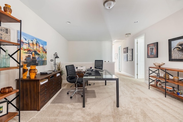 office with baseboards and carpet flooring