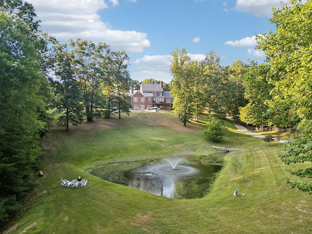 view of yard with a water view