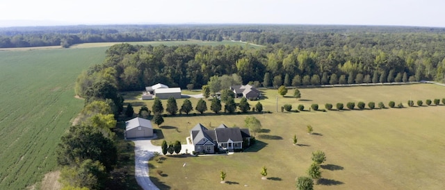 bird's eye view with a rural view and a view of trees