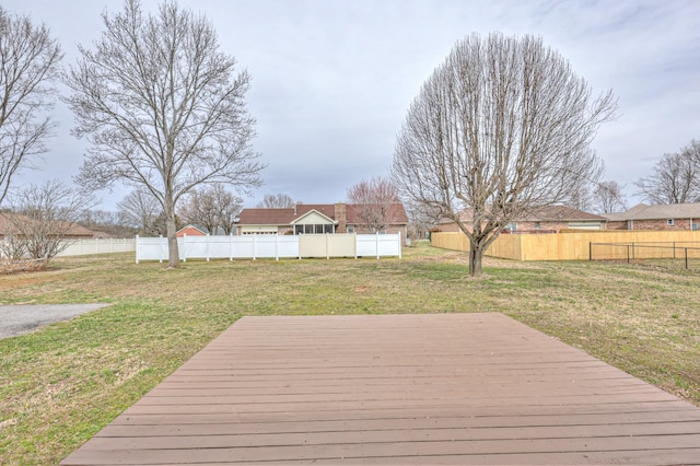 deck featuring a yard and a fenced backyard