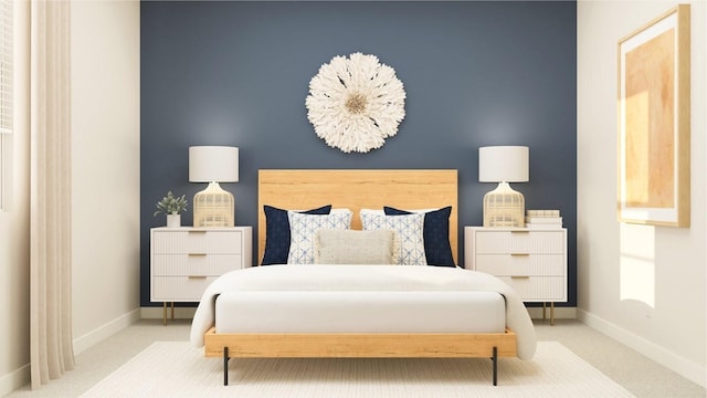 carpeted bedroom featuring baseboards