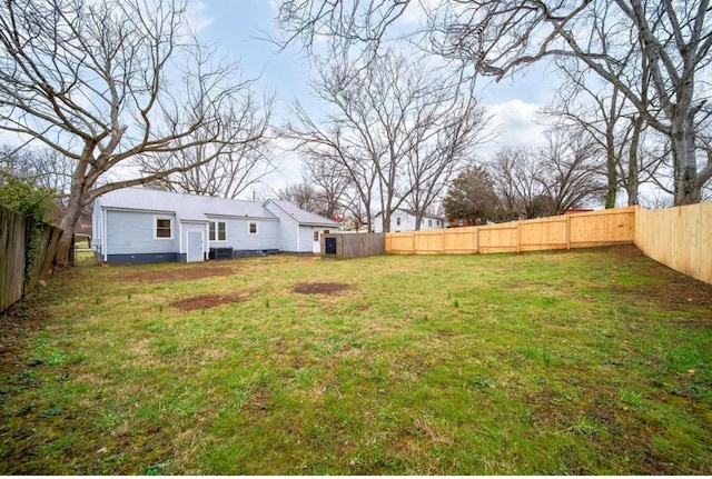 view of yard featuring a fenced backyard