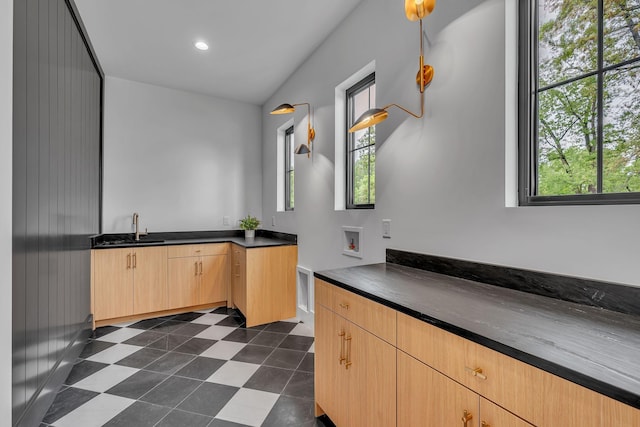 bathroom with vanity and recessed lighting