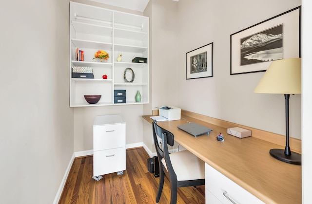 office featuring dark wood-style floors and baseboards