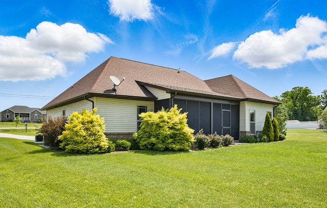 4268 Sango Rd, Clarksville, TN 37043 - view of side of home with a yard, roof with shingles, a sunroom, and central AC unit