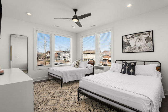 bedroom with recessed lighting, visible vents, and baseboards