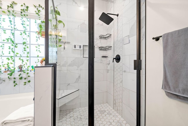 bathroom with a stall shower