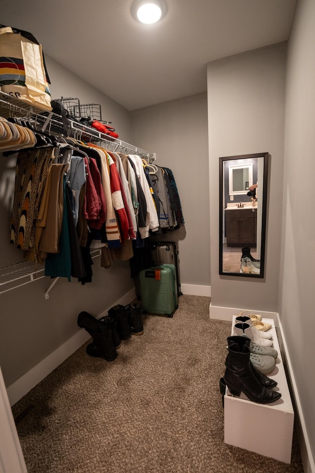 spacious closet with carpet flooring