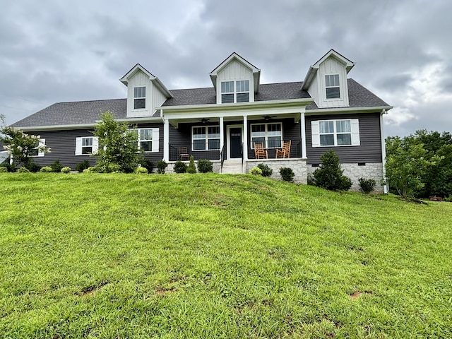 240 Still Point Rd, Smithville, TN 37166 - view of front of home featuring a ceiling fan, a front lawn, a porch, and a shingled roof