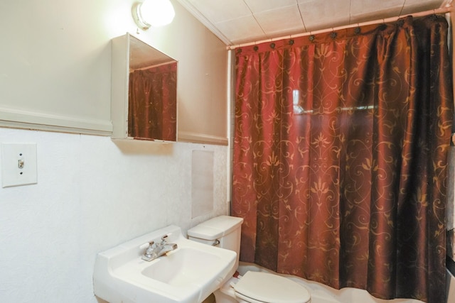 bathroom featuring a shower with shower curtain, a sink, and toilet