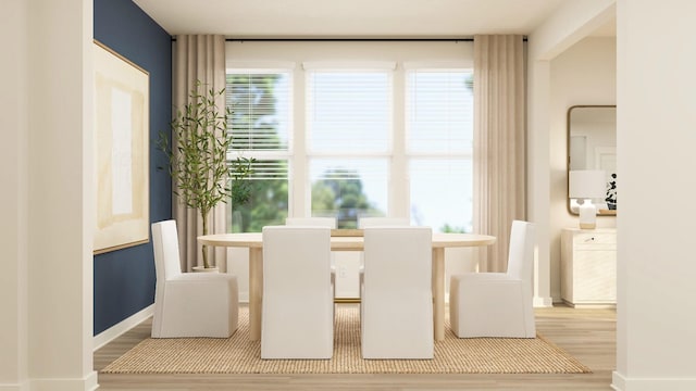 dining space featuring baseboards and wood finished floors