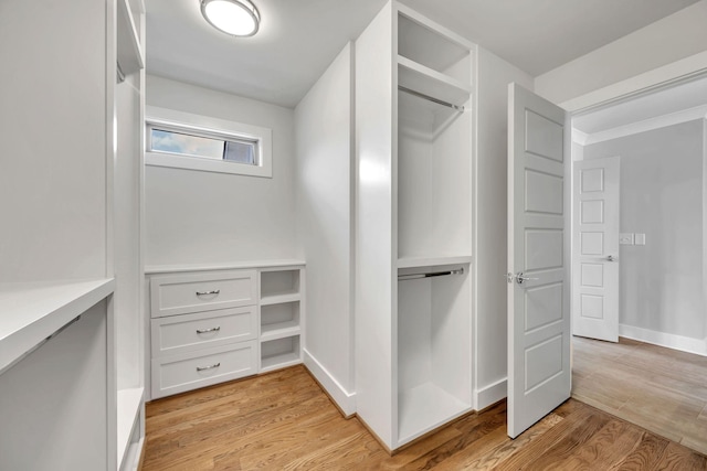 walk in closet with light wood-type flooring